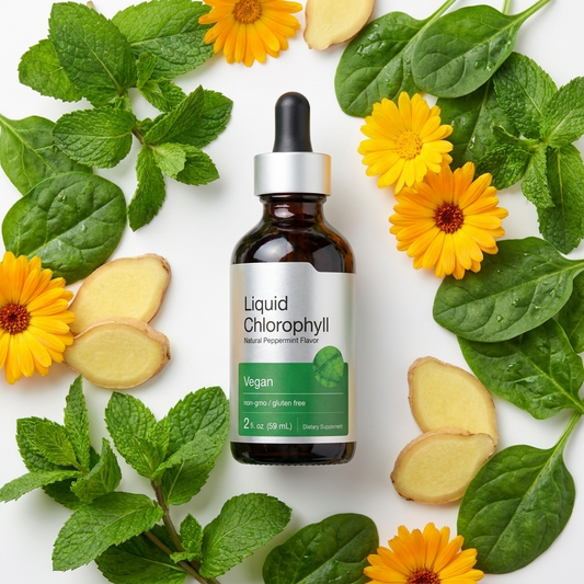 Liquid Chlorophyll Drops - Bottle with Fresh Ingredients
